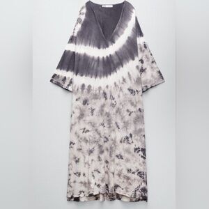 Zara Oversized Tie Dye Caftan Dress S Black White Kaftan Boho